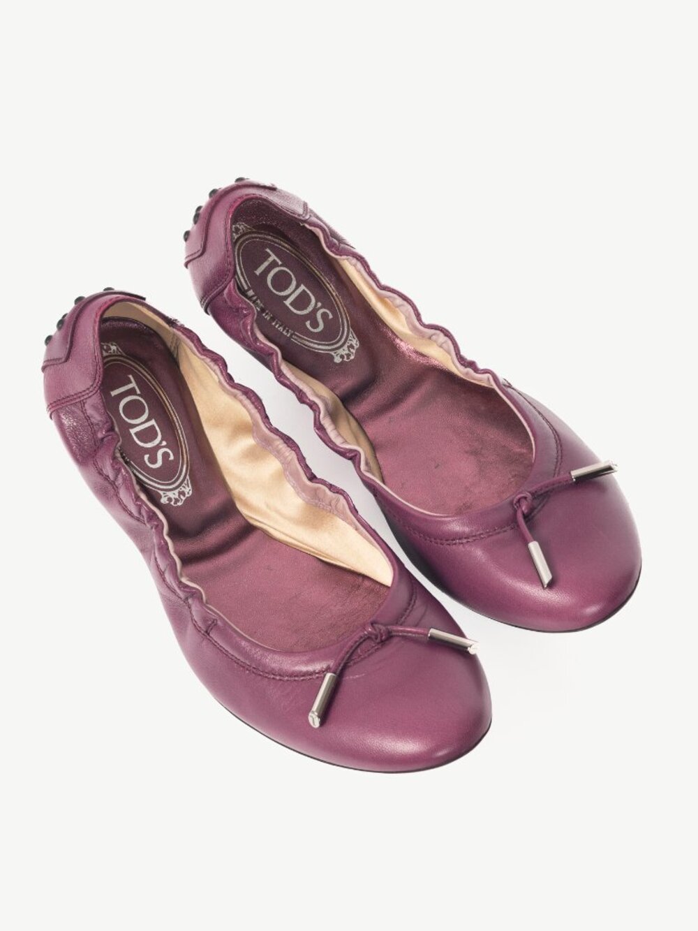 Tod's Purple Leather Bow Gommino Ballet Flats